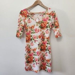 VAMOS Women's A-Line Floral Multicolor Dress 3/4 Sleeve Size L